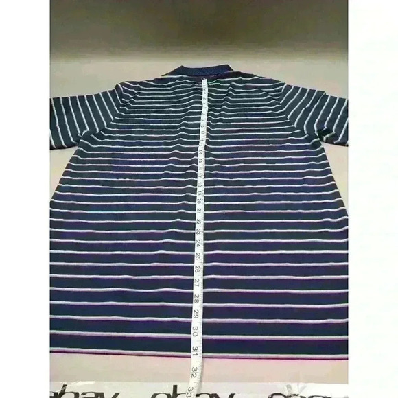 FootJoy FJ Men's Golf Polo Shirt Navy Purple Green Striped Size Large - Picture 8 of 10